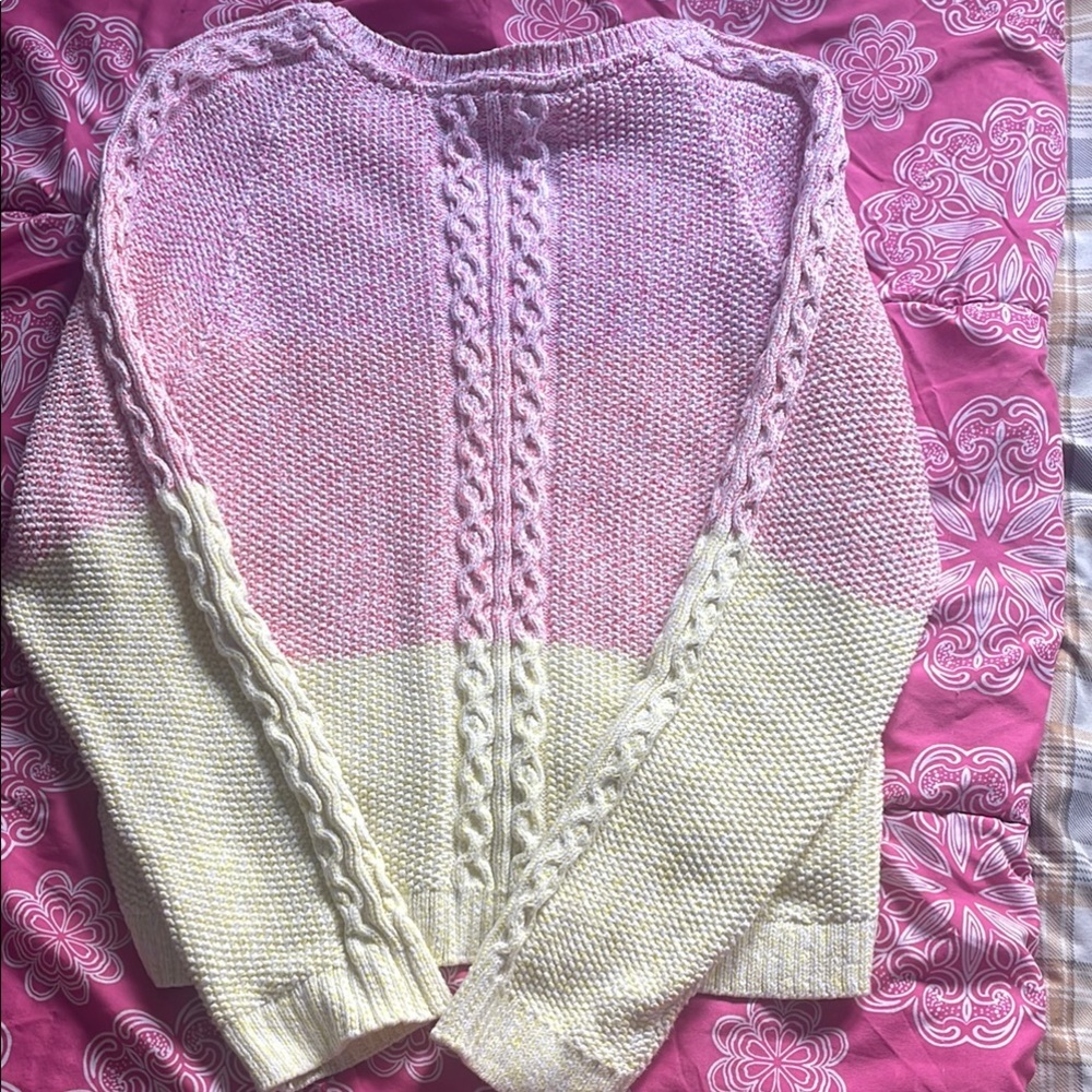 Tommy Hilfiger Pink and Cream Crew Neck Sweater - Picture 3 of 3